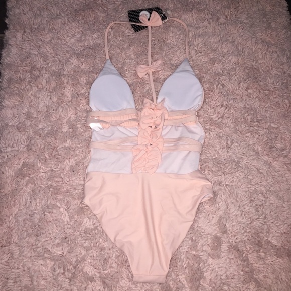 Romantic Pink Monokini with Bows Swimsuit - Picture 3 of 6
